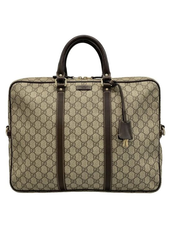 Gucci Handbags - Gucci Business Bag GG Plus Supreme Dark Brown Beige No Lock Leather
